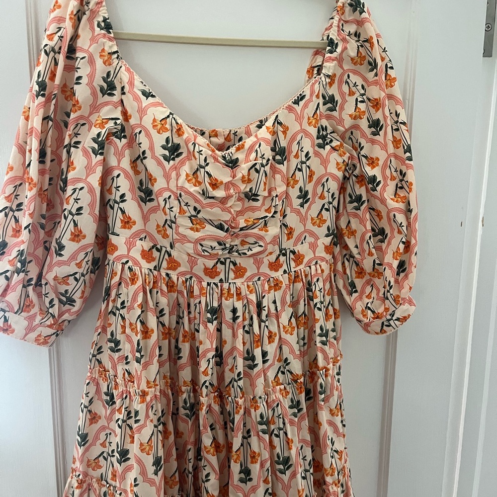 Agua by Agua Bendita Floral Dress with Orange and Green Accents
